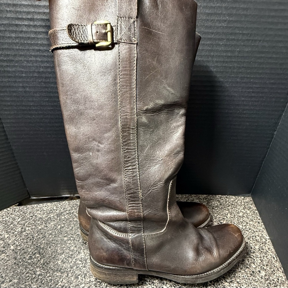 J Crew Knee High Riding Boots Brown Women's Size 7.5 Pull On‎ Buckle